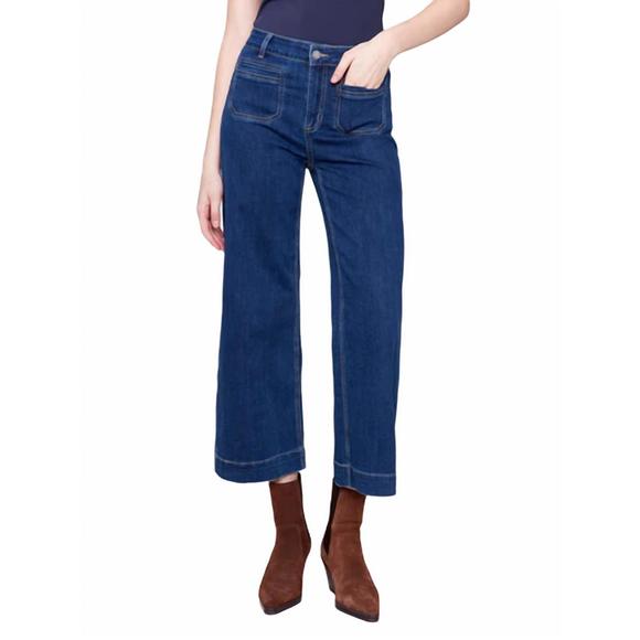 Charlie B Crop Flare Patch Pocket Jeans Light Blue main image 1